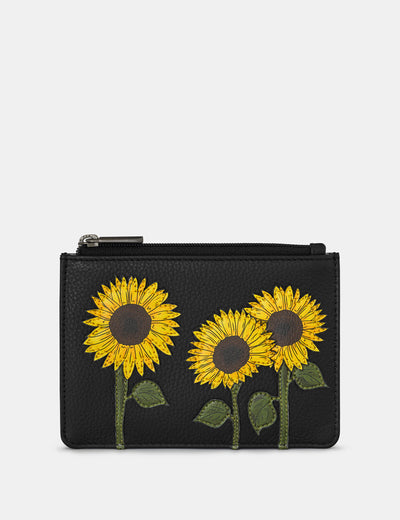 Sunflowers Black Leather Franklin Purse - Yoshi