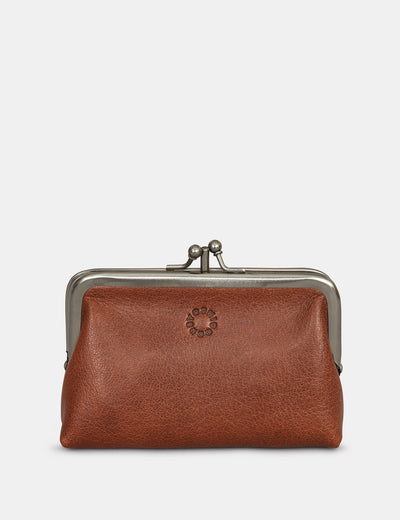 Brown Leather Aubrey Frame Purse - Yoshi