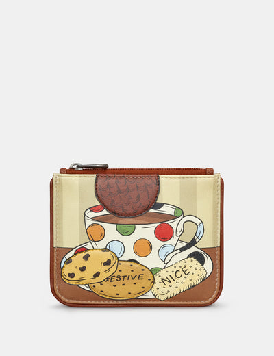 Tea and Biscuits Zip Top Leather Purse - Yoshi