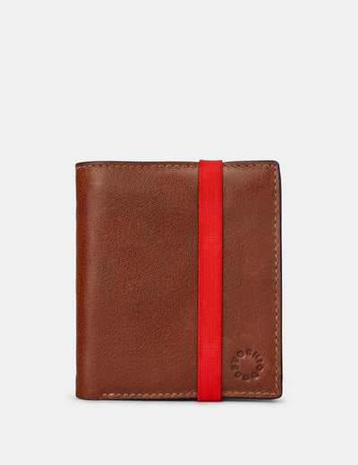 Two Fold Brown Leather Coin Pocket Wallet With Elastic - Yoshi