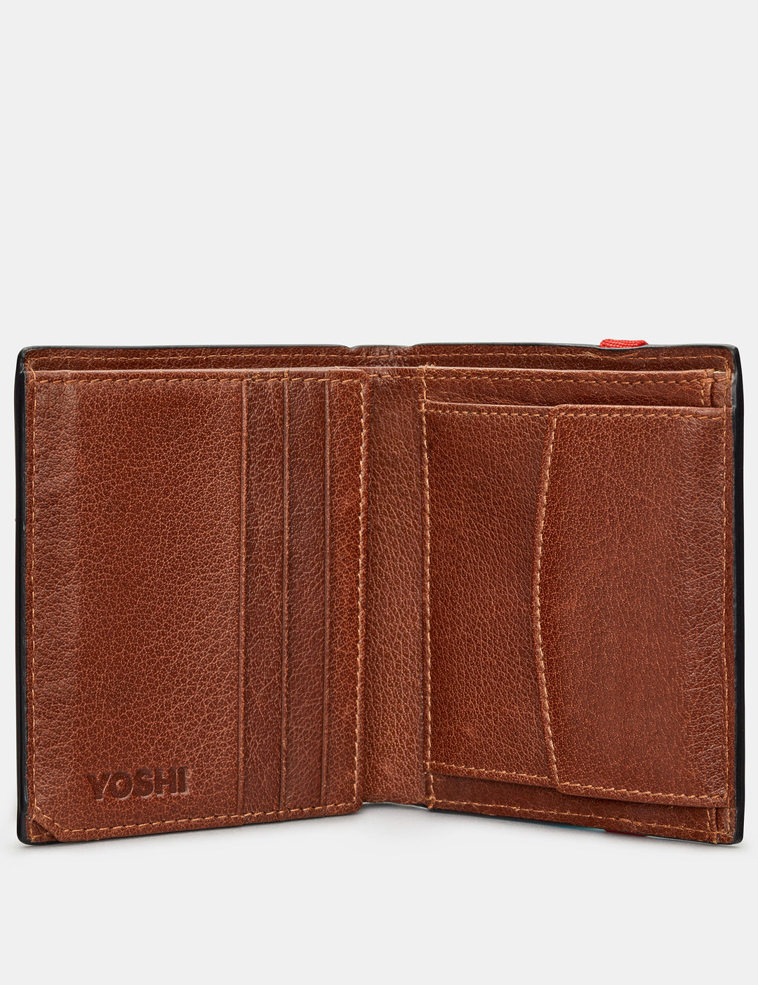 Two Fold Brown Leather Coin Pocket Wallet For Men With