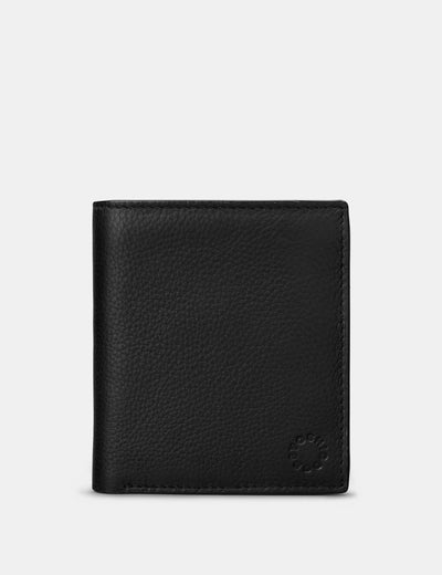 Two Fold Black Leather Coin Pocket Wallet - Yoshi