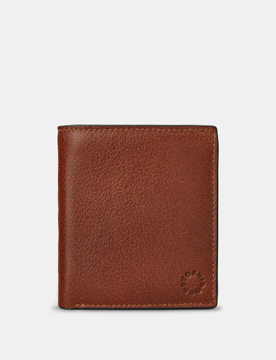 Two Fold Brown Leather Coin Pocket Wallet - Yoshi