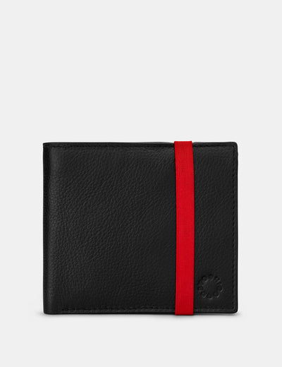Two Fold East West Black Leather Wallet With Elastic - Yoshi