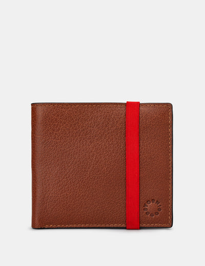 Two Fold East West Brown Leather Wallet With Elastic - Yoshi
