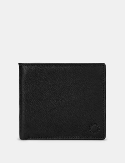 Two Fold East West Black Leather Wallet - Yoshi