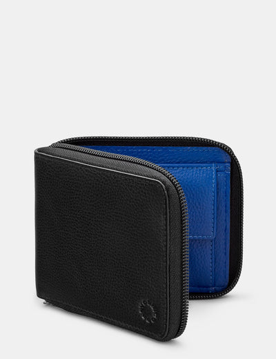 Zip Around Black And Blue Leather Wallet - Yoshi