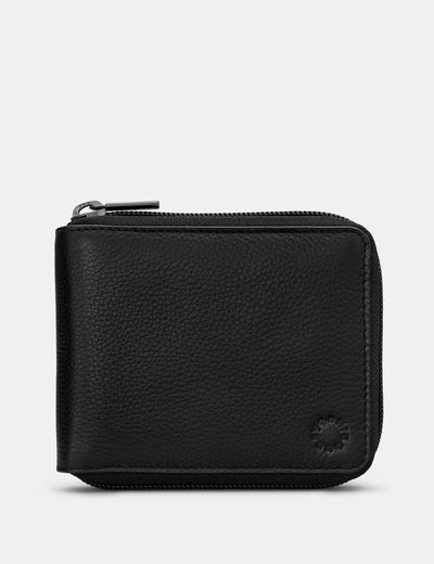 Zip Around Black Leather Wallet - Yoshi