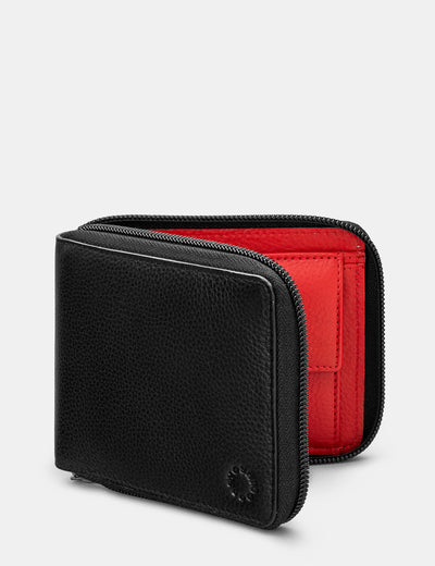 Zip Around Black And Red Leather Wallet - Yoshi
