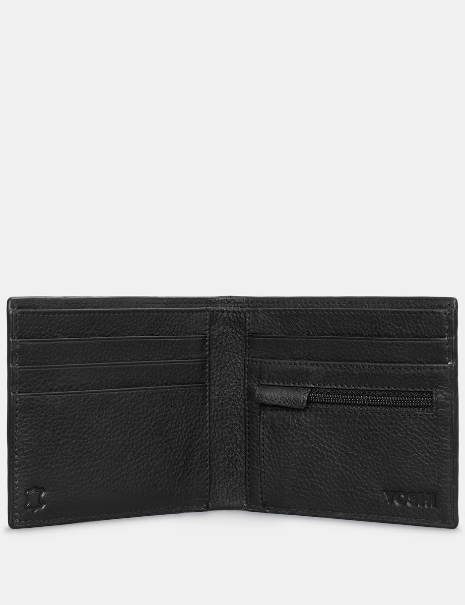 Highland Cow Black Leather Mens Two Fold Wallet By Yoshi