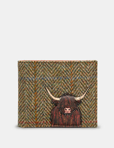 Highland Cow Harris Tweed & Brown Leather Wallet - Yoshi