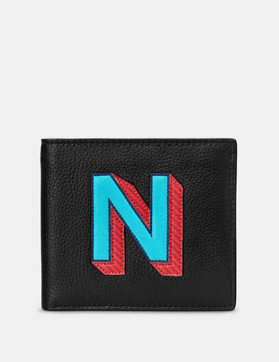 N Monogram Black Leather Wallet - Yoshi