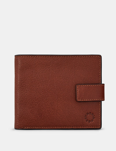 Two Fold Brown Leather Wallet With Tab - Yoshi