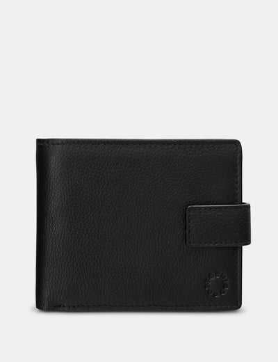 Extra Capacity Black Leather Wallet With Tab - Yoshi
