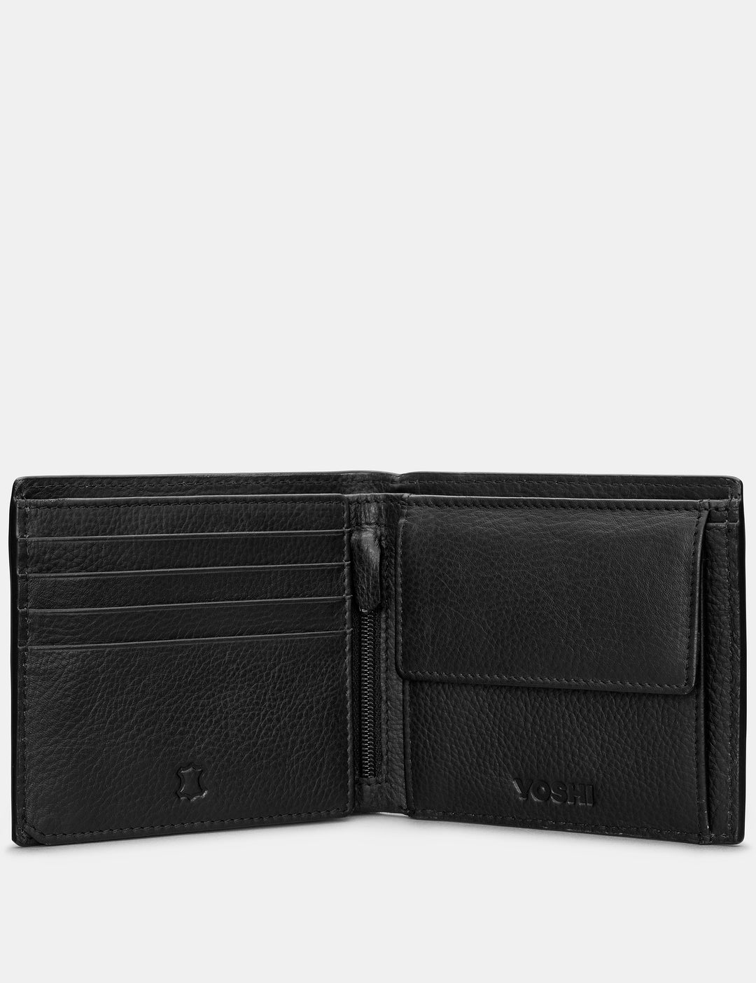 Black Leather Extra Capacity Wallet With Coin Pocket For Men By Yoshi