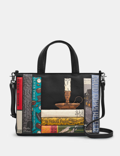 Dickens Bookworm Black Leather Multiway Grab Bag - Yoshi