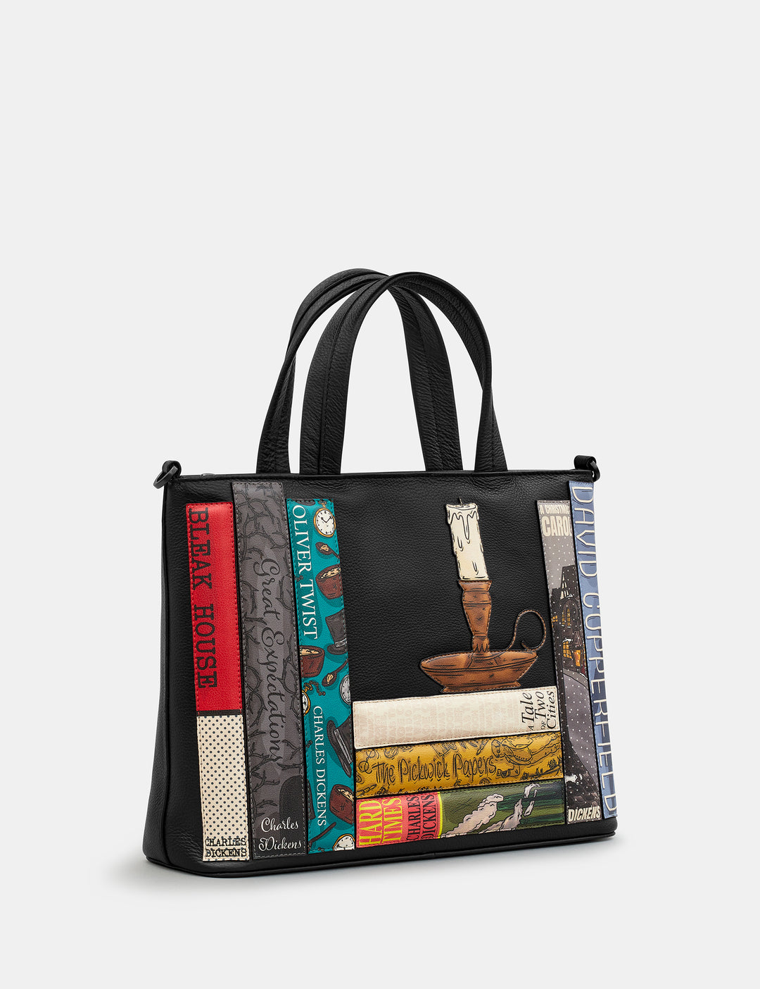 Dickens Bookworm Black Leather Grab Bag | Womens Handbag By Yoshi