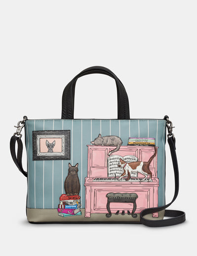 Piano Cats Leather Multiway Grab Bag - Yoshi