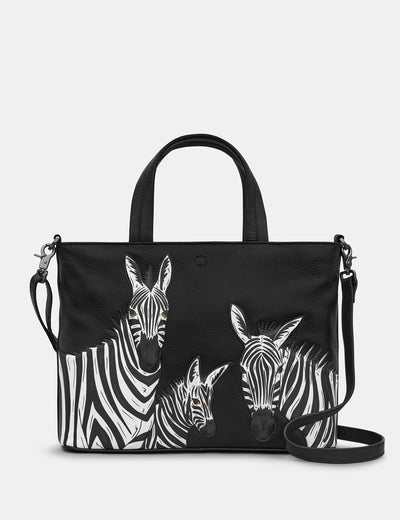 Dazzle of Zebras Black Leather Multiway Grab Bag - Yoshi