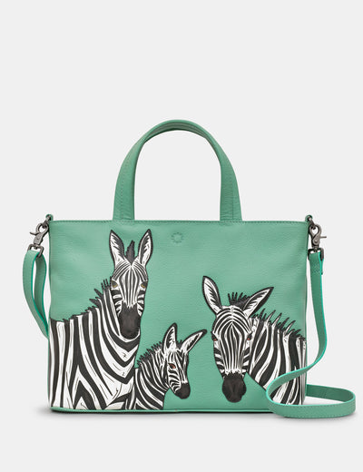 Dazzle of Zebras Mint Green Leather Multiway Grab Bag - Yoshi