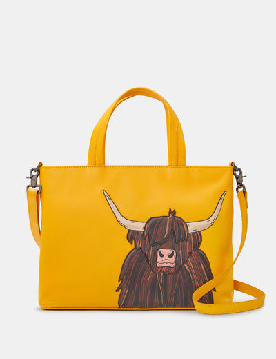 Highland Cow Yellow Leather Multiway Grab Bag - Yoshi