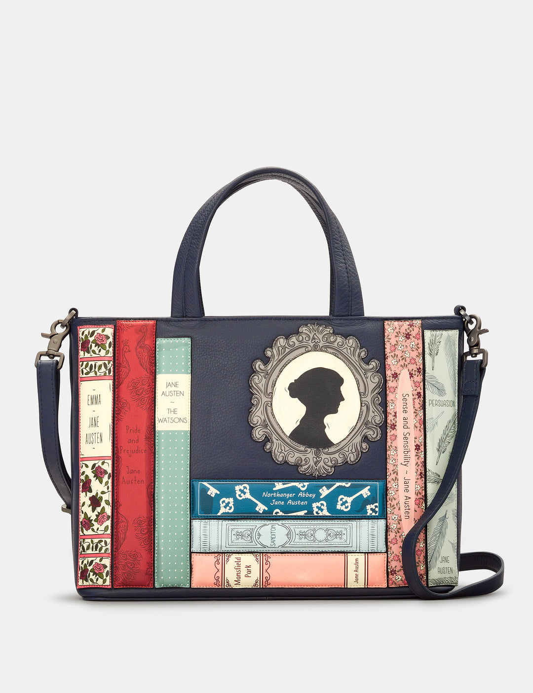 Jane Austen Bookworm Navy Leather Ladies Grab Bag | Handbag