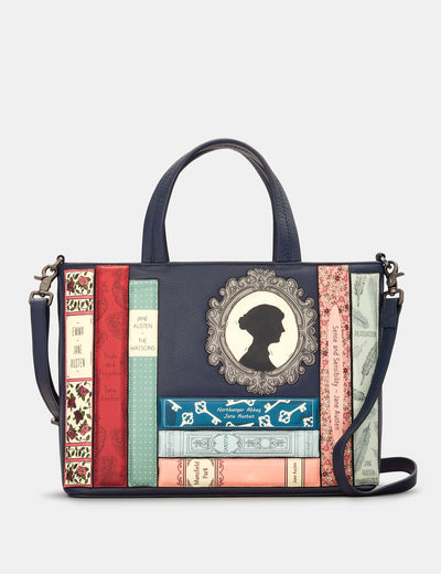 Jane Austen Bookworm Navy Leather Multiway Grab Bag - Yoshi