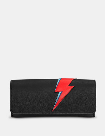 Lightning Bolt Black Leather Glasses Case - Yoshi