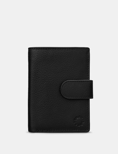 Black Leather Card Holder Wallet With Tab - Yoshi