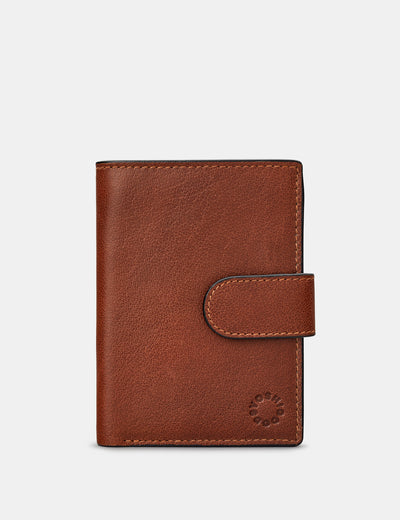 Brown Leather Card Holder Wallet With Tab - Yoshi