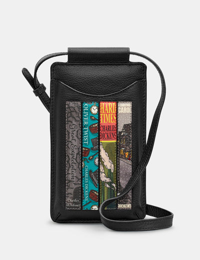 Dickens Bookworm Black Leather Phone Case - Yoshi