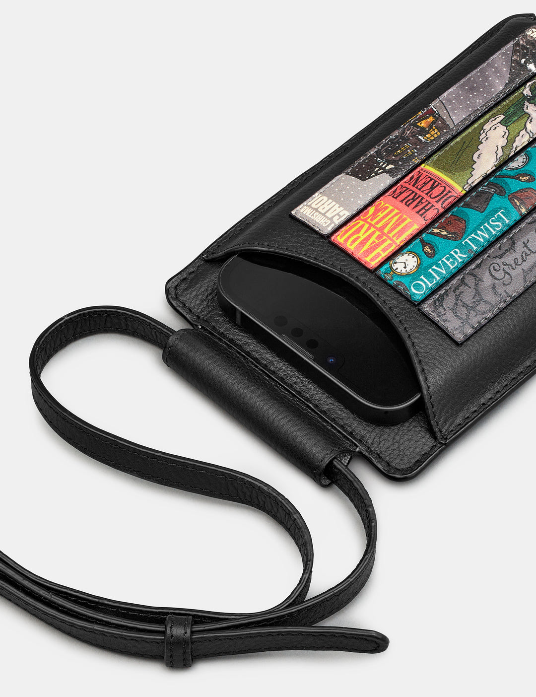 Dickens Bookworm Black Leather Phone Case by Yoshi
