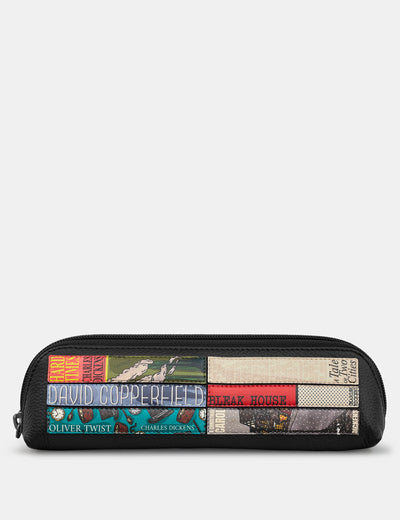 Dickens Bookworm Black Leather Pencil Case - Yoshi