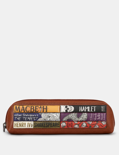 Shakespeare Bookworm Brown Leather Pencil Case - Yoshi