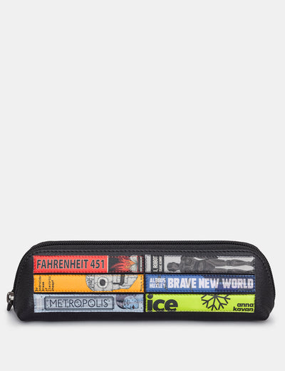 Sci-Fi Bookworm Black Leather Pencil Case - Yoshi