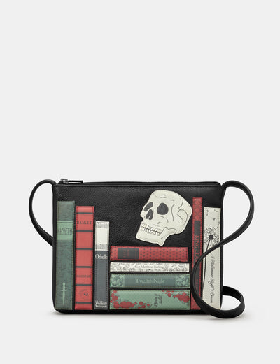 Shakespeare Bookworm Black Leather Cross Body Bag - Yoshi