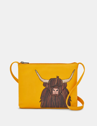 Highland Cow Yellow Leather Cross Body Bag - Yoshi