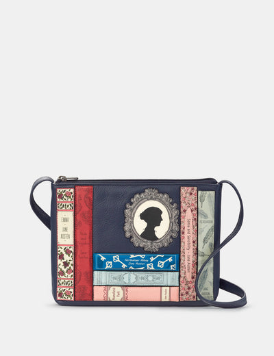 Jane Austen Bookworm Navy Leather Cross Body Bag - Yoshi