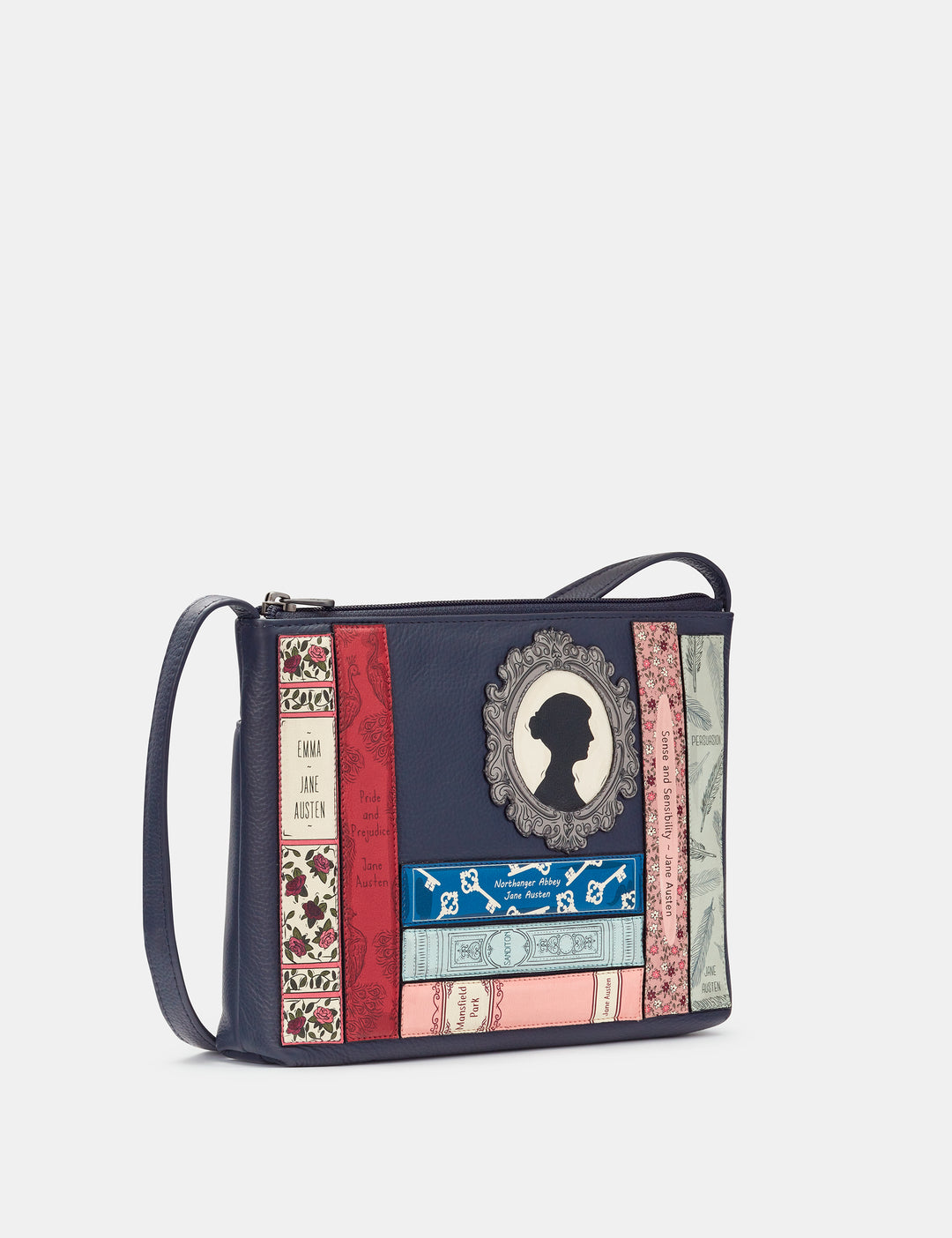 Jane Austen Bookworm Navy Leather Parker Cross Body Bag By Yoshi