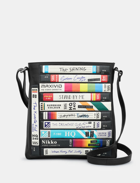 Be Kind Rewind VHS Black Leather Cross Body Bag Handbag By Yoshi