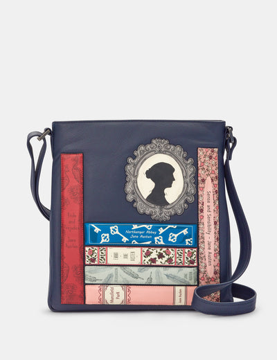 Jane Austen Bookworm Navy Leather Bryant Cross Body Bag - Yoshi