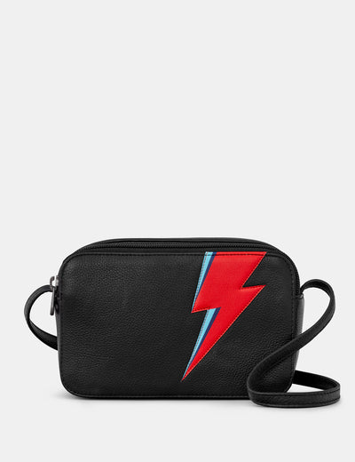 Lightning Bolt Black Leather Porter Cross Body Bag - Yoshi