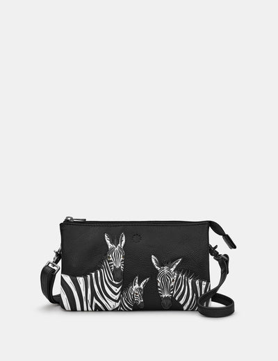 Dazzle of Zebras Black Leather Multiway Cross Body Bag - Yoshi