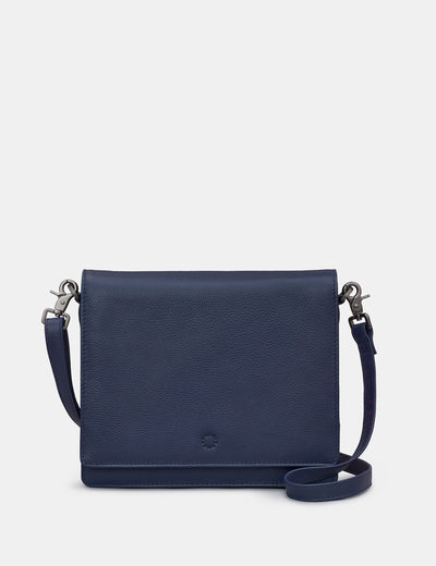 Stanton Navy Leather Flap Over Cross Body Bag - Yoshi