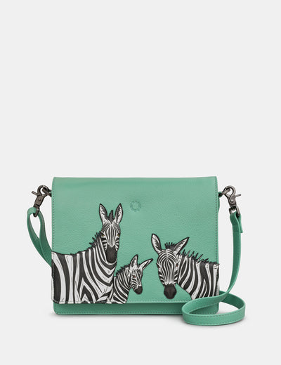 Dazzle of Zebras Mint Green Leather Flap Over Cross Body Bag - Yoshi