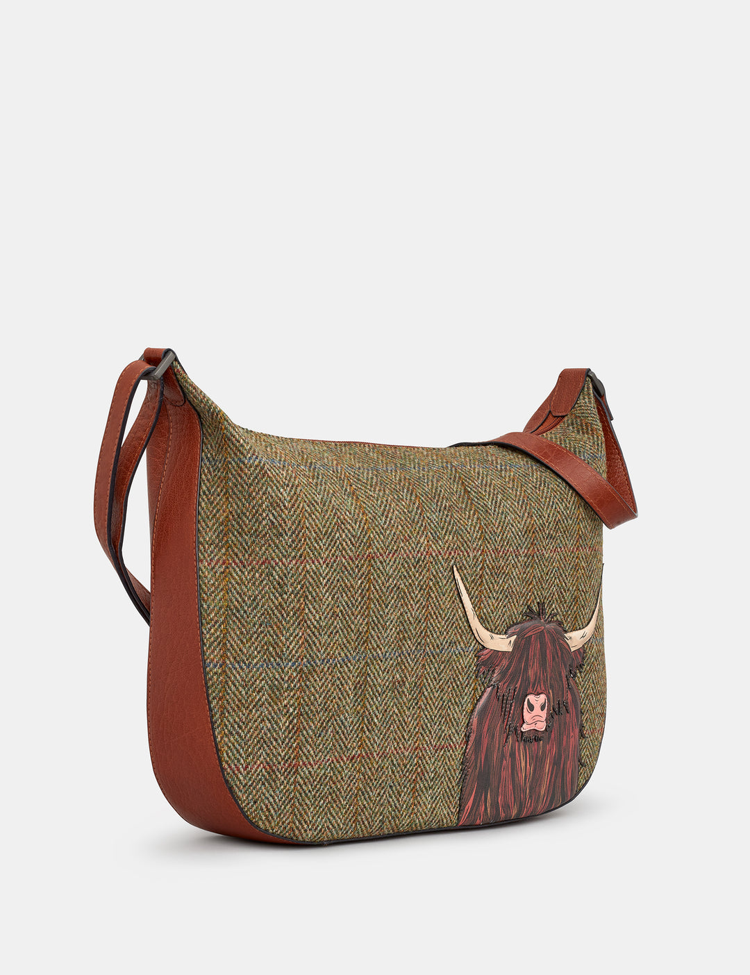 Highland Cow Harris Tweed & Brown Leather Hobo | Cross Body