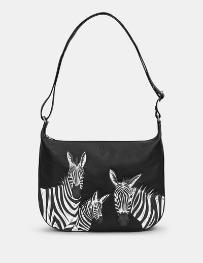 Dazzle of Zebras Black Leather Hobo Bag - Yoshi