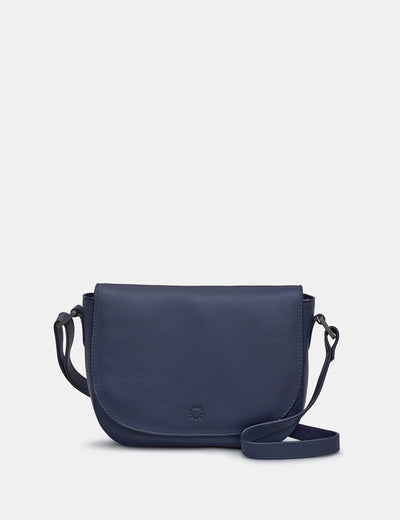 Clarendon Navy Leather Flap Over Cross Body Bag - Yoshi