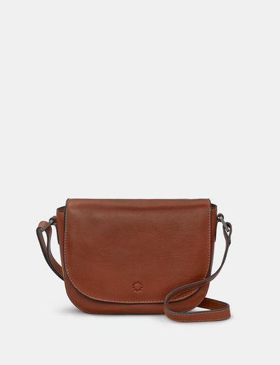Clarendon Brown Leather Flap Over Cross Body Bag - Yoshi