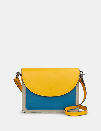 Coastal Colour Block Leather Flap Over Portland Cross Body Bag - Yoshi